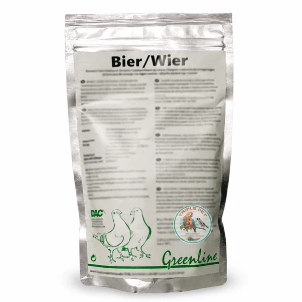 שמרי בירה ואצות DAC ליונים – שק כסף Bier Wier עם איורי יונים ירוקים ולוגו טריפל פט