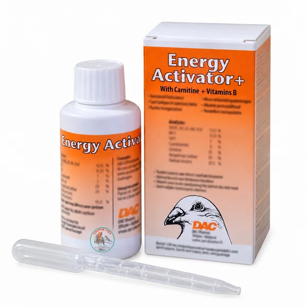 Energy Activator DAC ליוני מרוץ – בקבוק, קופסה כתומה ופיפטה עם לוגו טריפל פט