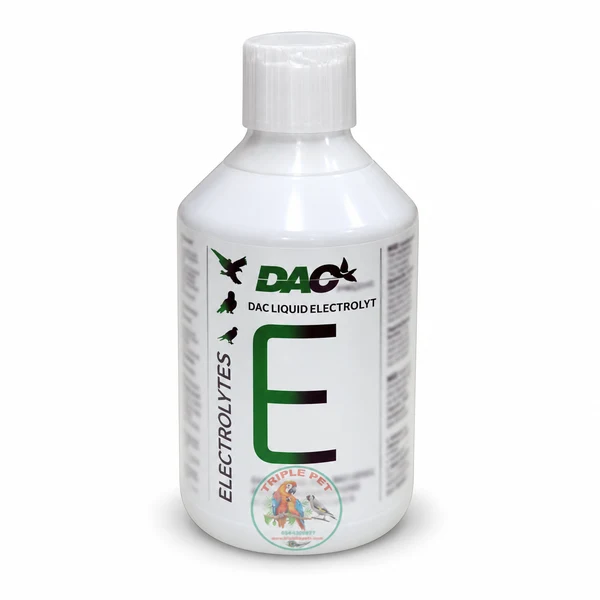 אלקטרוליטים נוזליים DAC ליונים – בקבוק Liquid Electrolyt לבן עם אות E ירוקה ולוגו טריפל פט