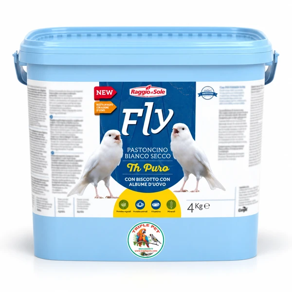 מזון ביצים לבן יבש פליי FLY TH Puro 4 ק״ג בדלי כחול עם לוגו טריפל פט