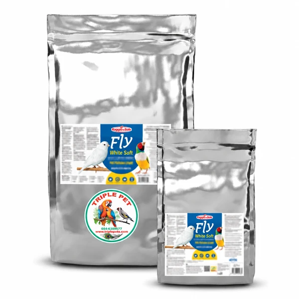 מזון ביצים FLY TH White Soft – שני שקים כסופים של מזון לבן רך ולוגו טריפל פט