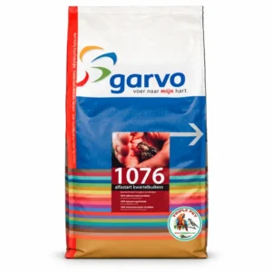 תערובת סטרטר לשלווים GARVO 1076 – שק 16 ק״ג, מרקם דק עם גמרוס מיובש ו־24.8% חלבון לפי גיליון היצרן