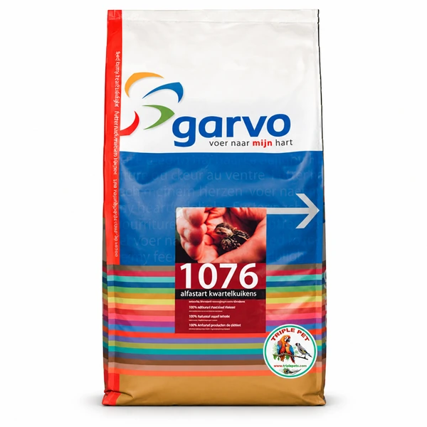 תערובת סטרטר לשלווים GARVO 1076 – שק 16 ק״ג, מרקם דק עם גמרוס מיובש ו־24.8% חלבון לפי גיליון היצרן