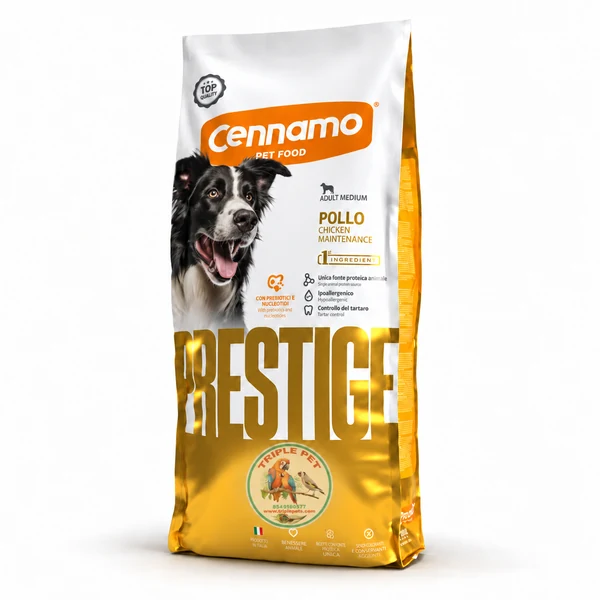 פרסטיג עוף מדיום – אריזת Cennamo Prestige Adult Medium Pollo עם לוגו טריפל פט