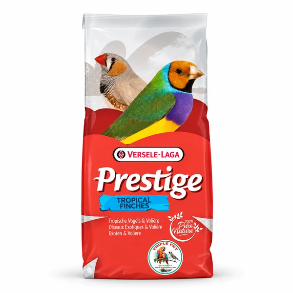 פרסטיז לפינקים 20 ק״ג – אריזת Versele-Laga Prestige Tropical Finches אדומה ולבנה עם לוגו טריפל פט