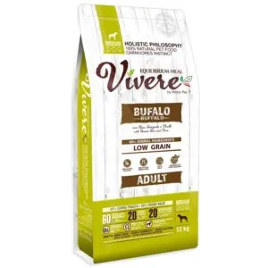 שק מזון כלבים Vivere Buffalo 12KG – ויורה מזון יבש לכלבים בוגרים בטעם באפלו