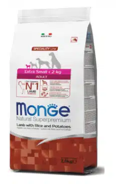 מונג' מזון לכלב בוגר מגזע קטן כבש אורז ותפו״א 2.5 ק"ג | Monge Extra Small Adult Lamb Rice & Potatoes