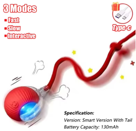 כדור אינטראקטיבי לחתול עם זנב – צעצוע חכם נטען עם חיישני תנועה