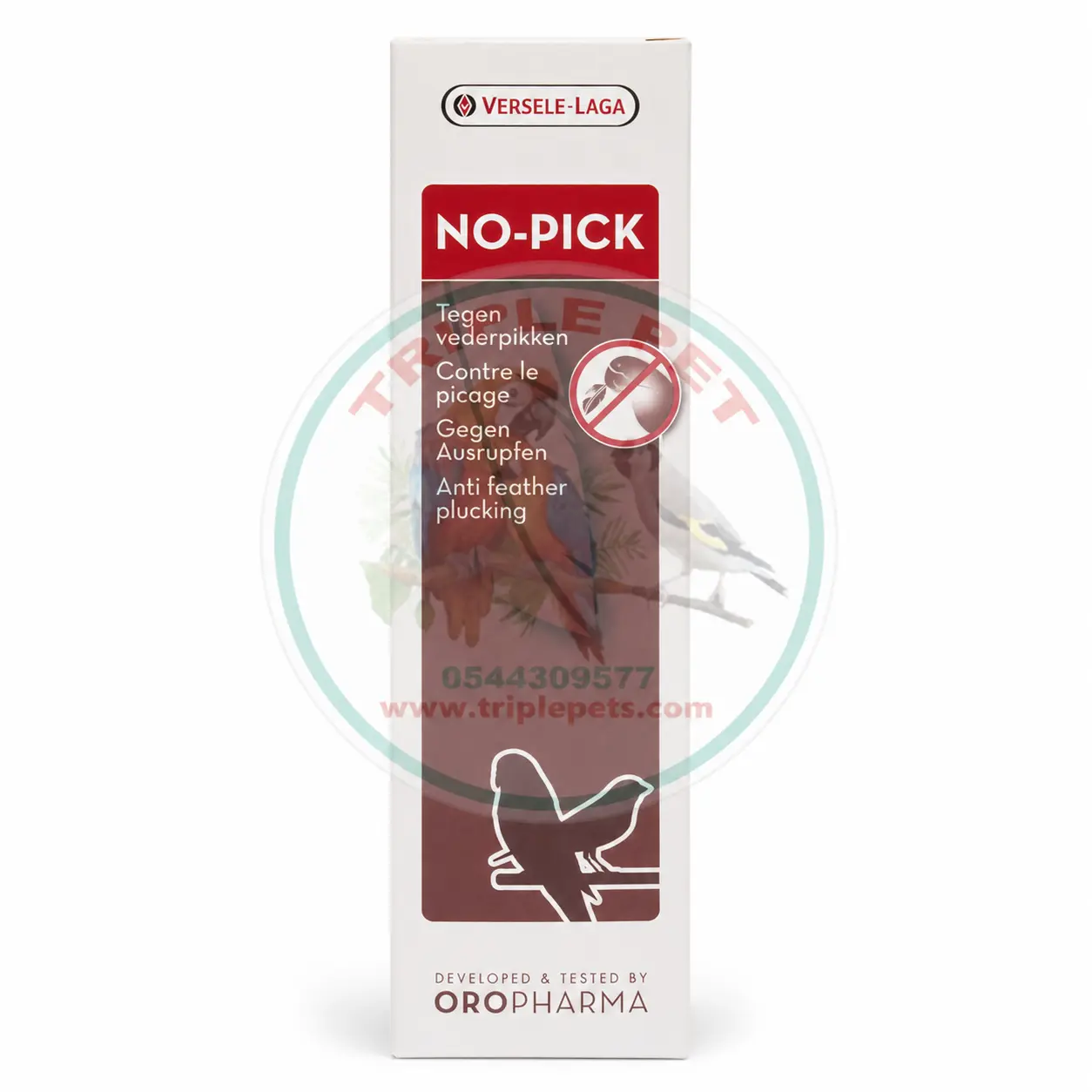 תרסיס נגד מריטת נוצות לתוכים No-Pick 100 מ״ל של VERSELE LAGA ורסלה לגה עם סימן מים TriplePets