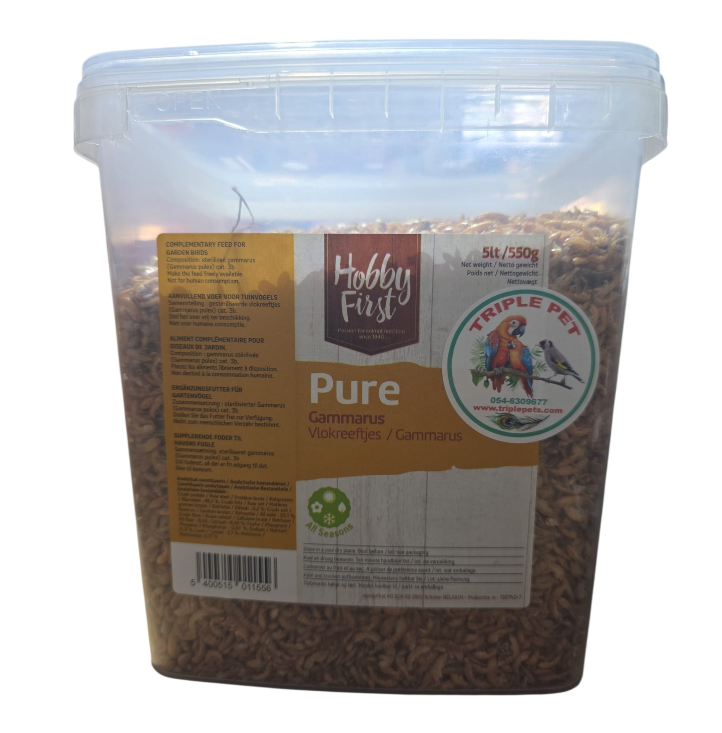 שרימפסים מיובשים לציפורים וזוחלים HOBBY FIRST PURE GAMMARUS 550 גרם