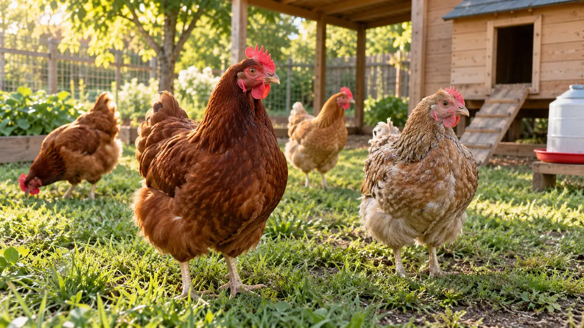 כמה זמן תרנגולת חיה – תרנגולות בגילים שונים בחצר ליד לול