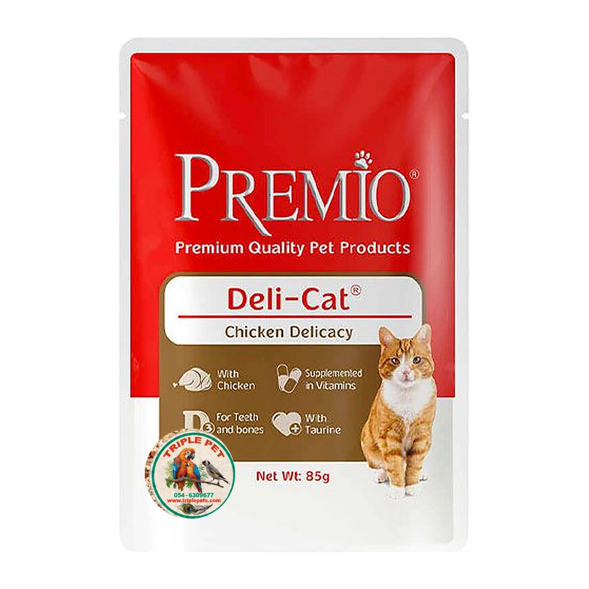 פרמיו פאוץ עוף בג'לי לחתול בוגר 85 גרם PREMIO Deli-Cat