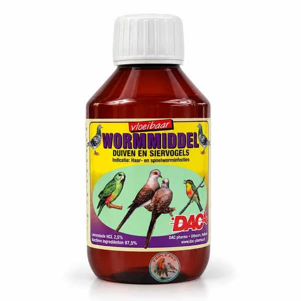 תילוע נגד תולעי שיער DAC Liquid Wormer – תילוע דאק 200 מ״ל, בקבוק לבמיזול לציפורים