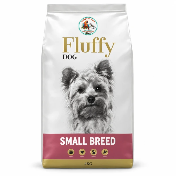 פלאפי לכלבים מגזע קטן Fluffy Small Breed – שק 4 ק״ג; 28% חלבון, גלוקוזאמין וכונדרויטין; כלבים עד 10 ק״ג לפי היצרן