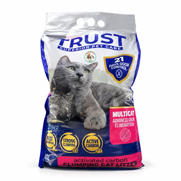 אריזת טראסט מולטיקט Trust Multi Cat 10 ליטר – חול מתגבש עם פחם פעיל, Activated Carbon Cat Litter