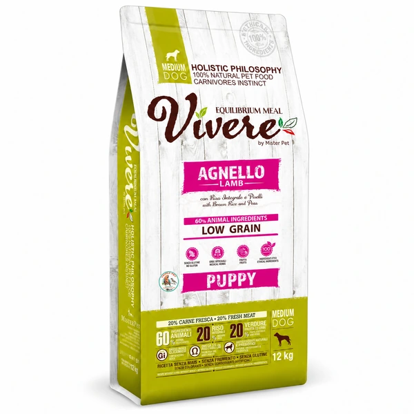 ויורה מזון לגורים 12 ק״ג Vivere Puppy Lamb – כבש טרי, אורז מלא וסימון ללא גלוטן